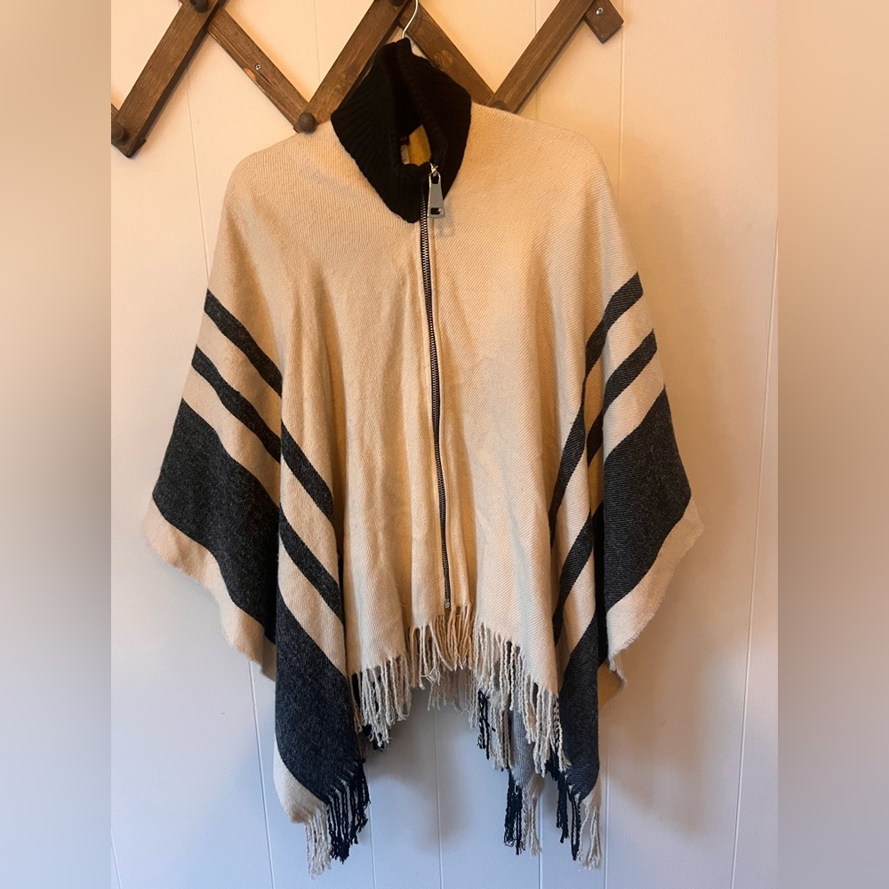 Zip up poncho turtleneck